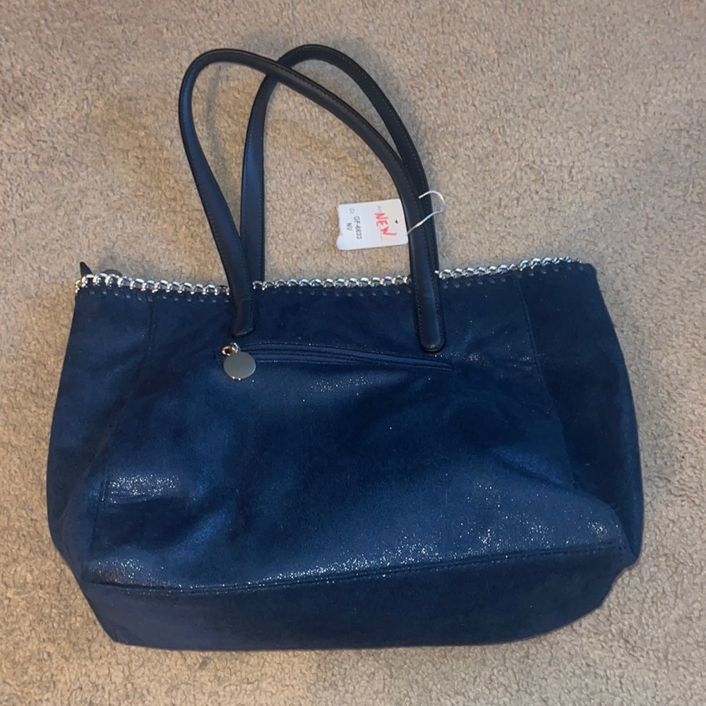 Blue suede like purse with silver chain accents NWT handbag boho shoulder bag